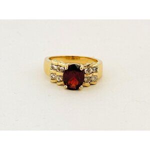 Estate 925 Gold Vermeil Garnet & CZ Cluster Ring Size 6.5